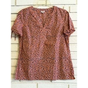 Talbots Orange & Blue Short Cinched Tie Sleeve V‎ Neck Women's Small Petite